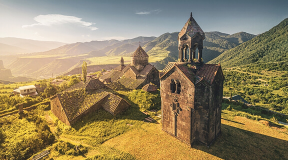 Picturesque aerial view of the Haghpat Monastery is one of the most beautiful and famous sights of Armenia. Tourism and religion concept