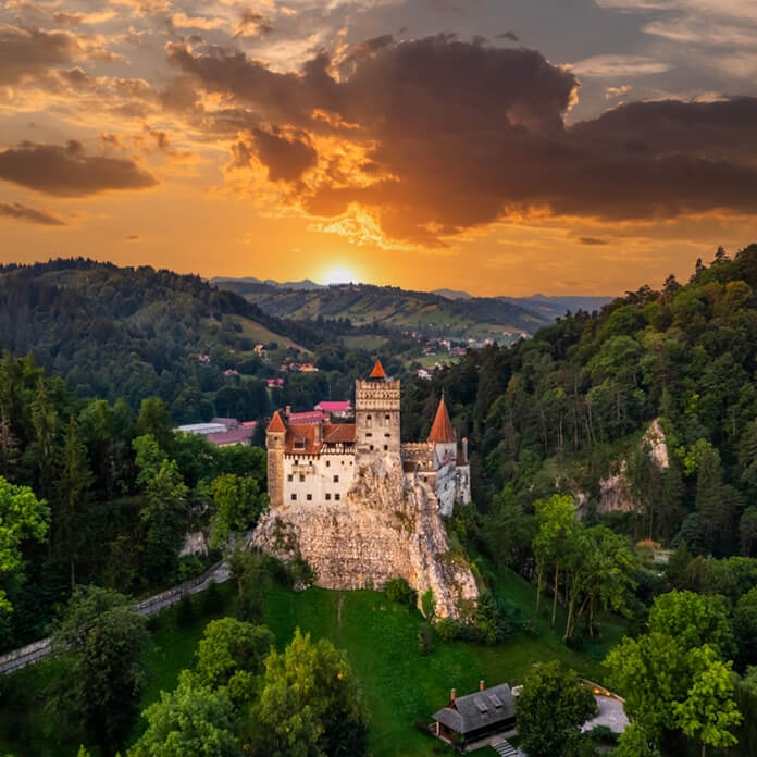 Bran Castle at sunset. The famous Dracula's castle in Transylvania, Romania
