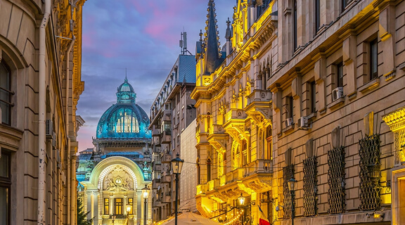 National Museum in old town Bucharest, cityscape of Romania in Europe