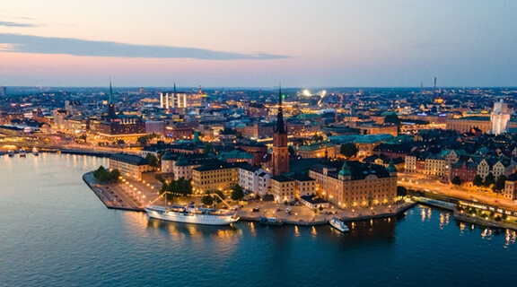 Aerial view of Stockholm, Sweden during a beautiful summer evening