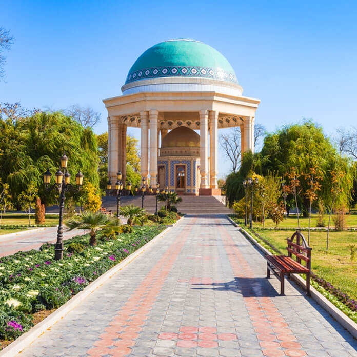 Kamoli Khujandi Mausoleum at the Central Park in Khujand. Khujand is the second largest city of Tajikistan.