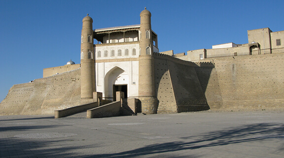 Wall of the Bukhara Fortress in historic center of Bukhara, Uzbekistan, Central Asia.