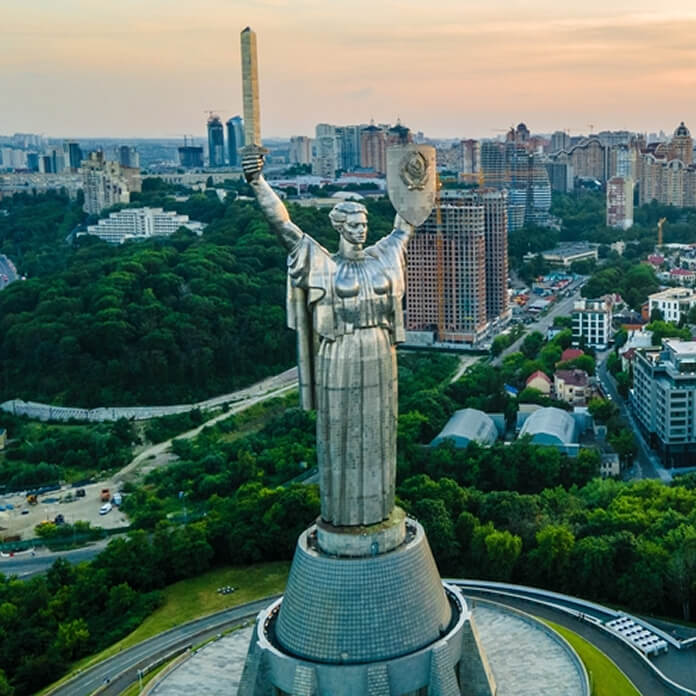Motherland monument from height Ukraine Kiev